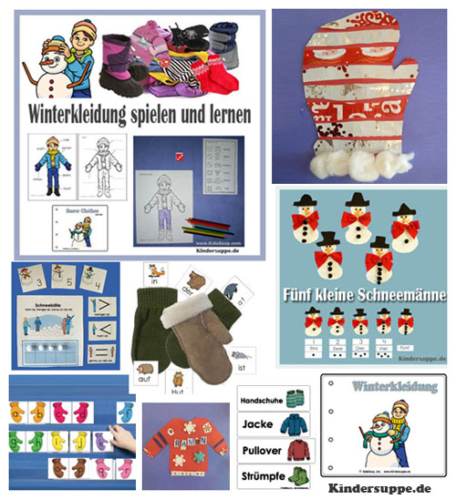 Winter und Schneemann basteln, lernen, Arbeitsblätter für Kindergarten