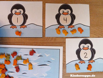 Pinguine-Zahlen-Mengenspiel fur Kindergarten