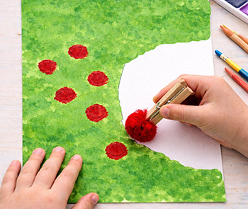 Hase auf der Wiese Pompom-Druck basteln