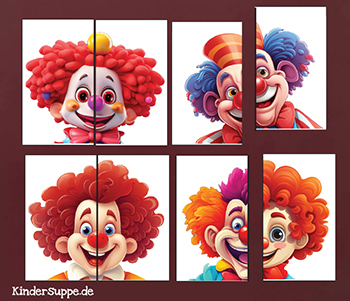 Clowngesichter Puzzle für Kinder, Kindergarten und Kita