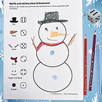 Würfle und zeichne einen Schneemann - Druckvorlage und Spiel