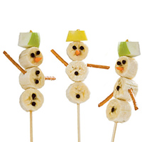 Schneemann-Holzspieß Snack fur Kinder