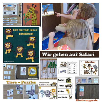 Auf Safari Löwen, Elefanten, Giraffe ideen fur Kindergarten