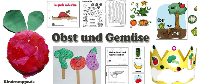 Ernte, Obst und Gemüse Basteln und Spielen Ideen für Kindergarten und Kita