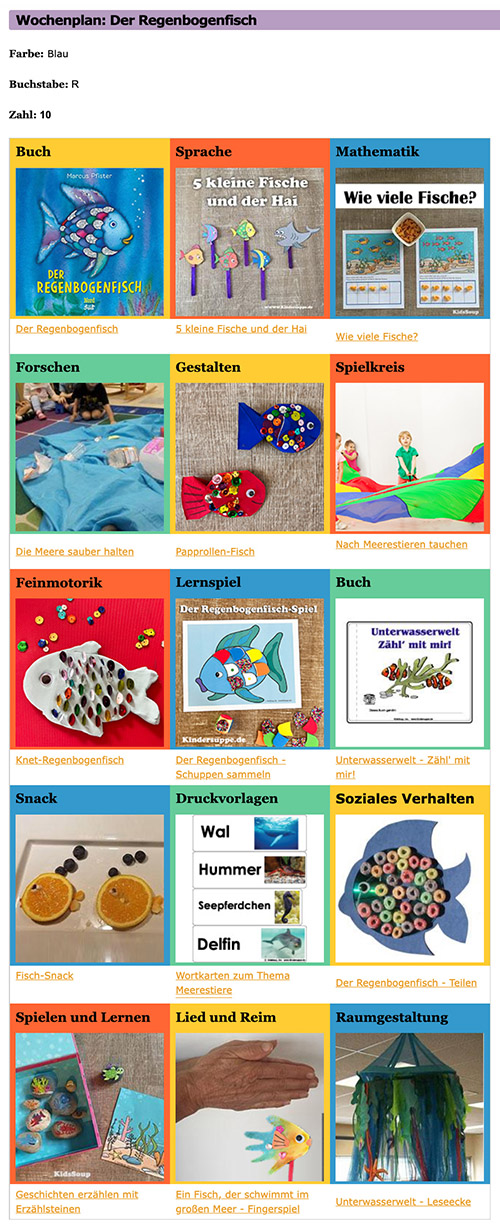 Der Regenbogenfisch Wochenplan für Kindergarten und Kita
